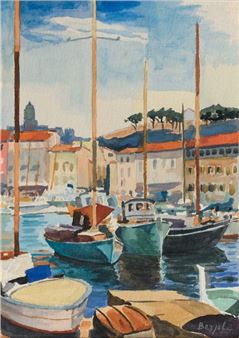 Saint-Tropez, the port. Watercolo - Lot - Pierre Berjole