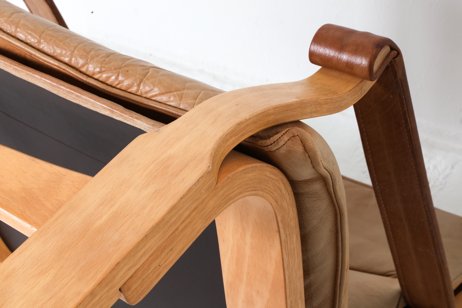 Artwork by Ake Fribyter, ATTR. AKE FRIBYTTER LEATHER LOUNGE CHAIRS C. 1970S, Made of bentwood frames with tan leather upholstery