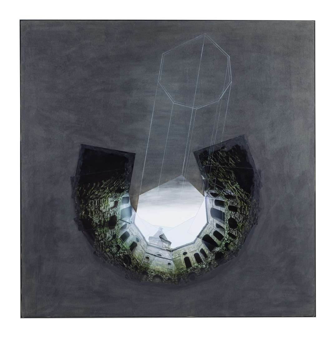 Artwork by Jan Dibbets, Octagon II, Made of watercolour, pastel, pencil, and colour photograph collage on paper, laid down on chipboard