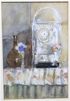 Stilleven met klok onder stolp - Anna Carolina van den Berg