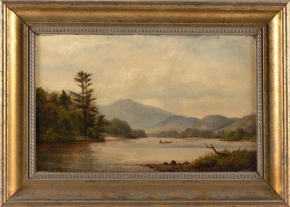 Boaters on a mountain lake, likely New Hampshire