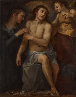 Saint Sebastian tended by Saint Irene and an angel - Sebastiano Folli