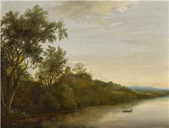 River scene with figures on a boat - Johan Lagoor