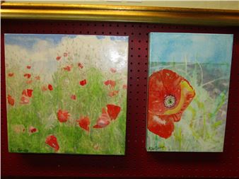 SYLKE CLARIDGE: Two mixed medias on canvas entitled "One Pop - Sylke Claridge