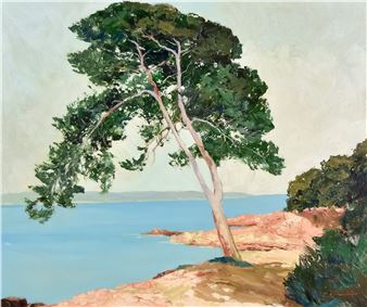 Francesco Pablo De Besperato (1900-1963) - Oil painting - A continental coastal view with tree to foreground - Francesco Pablo de Besperato