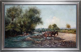 Firmato V. Fontaine Lungo la Senna - V. Fontaine