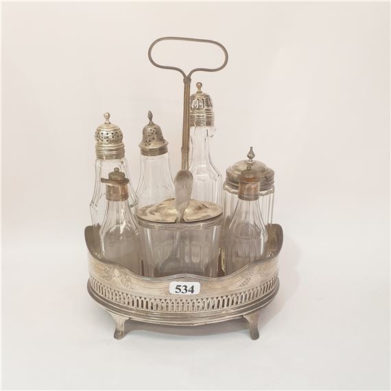 A GEORGE III SILVER CRUET STAND - Solomon Hougham