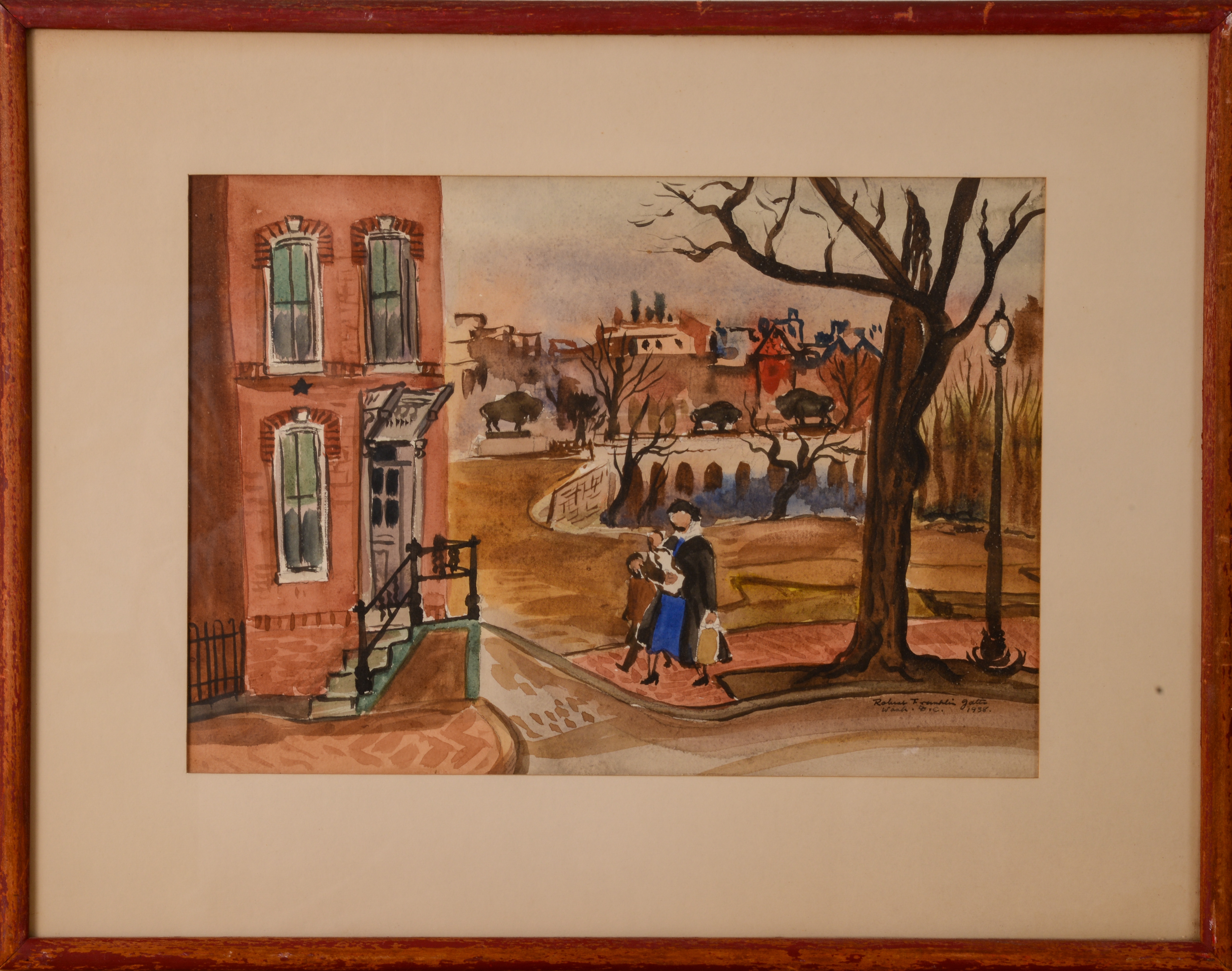 Artwork by Robert Franklin Gates, ROBERT FRANKLIN GATES (1906 - 1982). WASHINGTON STREET SCENE, Made of Watercolor