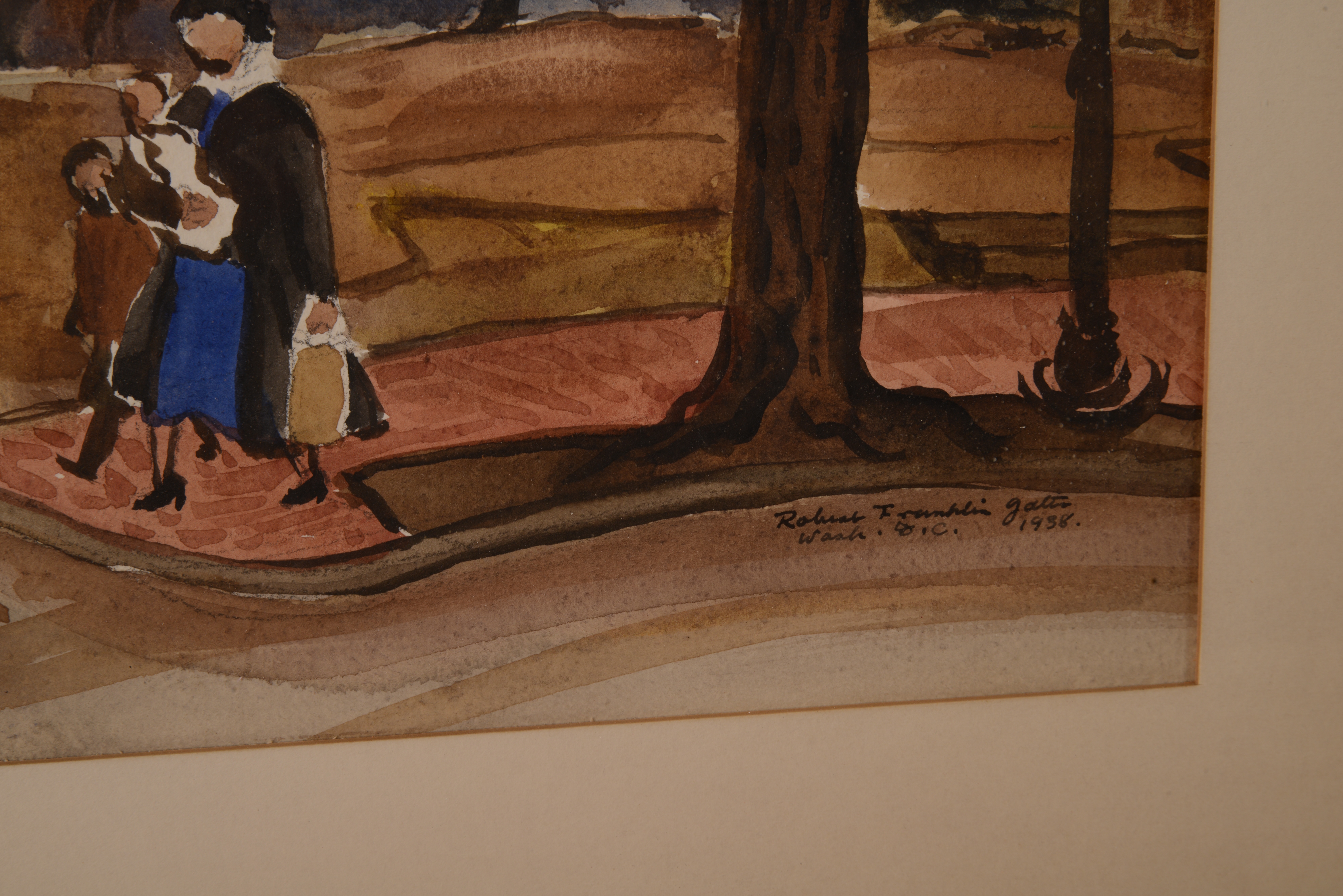 Artwork by Robert Franklin Gates, ROBERT FRANKLIN GATES (1906 - 1982). WASHINGTON STREET SCENE, Made of Watercolor