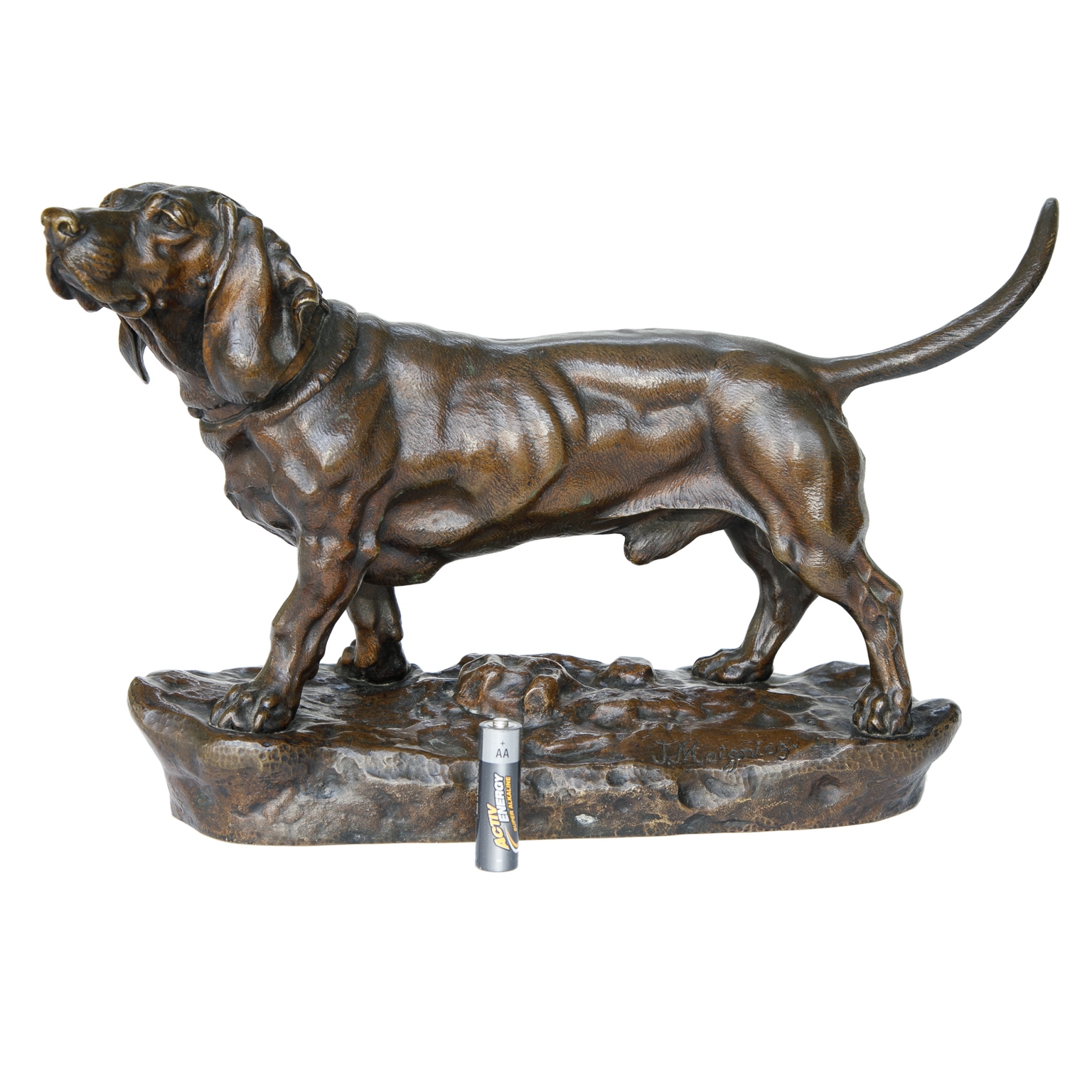 Artwork by Jules Moigniez, Jules Moigniez (1835-1894) Bronze Sculpture Male Basset Hound, Made of Bronze Sculpture