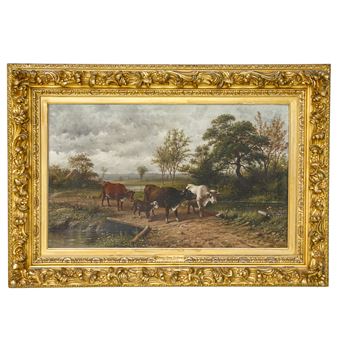 19th C. George Riecke Return From Pasture Pastoral Scene, Oil on Canvas - George Riecke