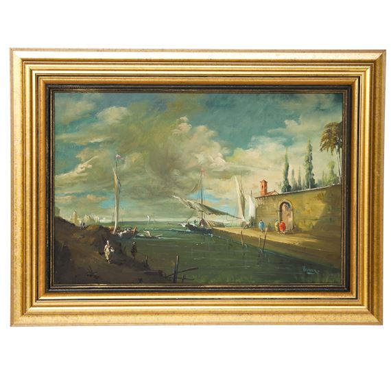 Antique Luigi Vernoa (Italy, 1901-?) Italian Canal Scene - Luigi Vegini
