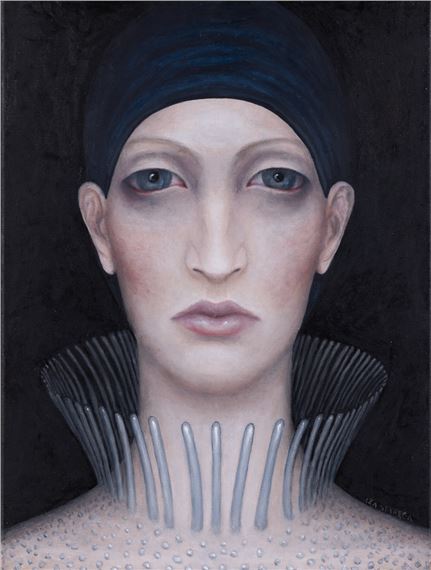 Untitled from the Women in Headscarf series, men in helmets , 2024 by Iza Starega, 2024