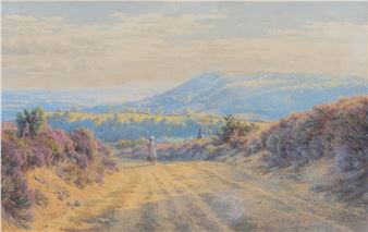 Figure on a country path in an extensive summer landscape - Mary Backhouse Bigland