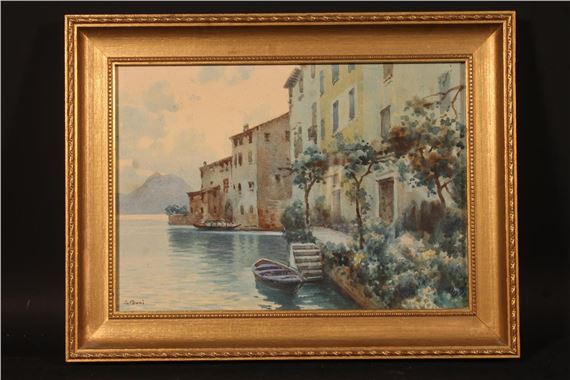 untitled view of a lake edge town by Emilio Boni, 1844