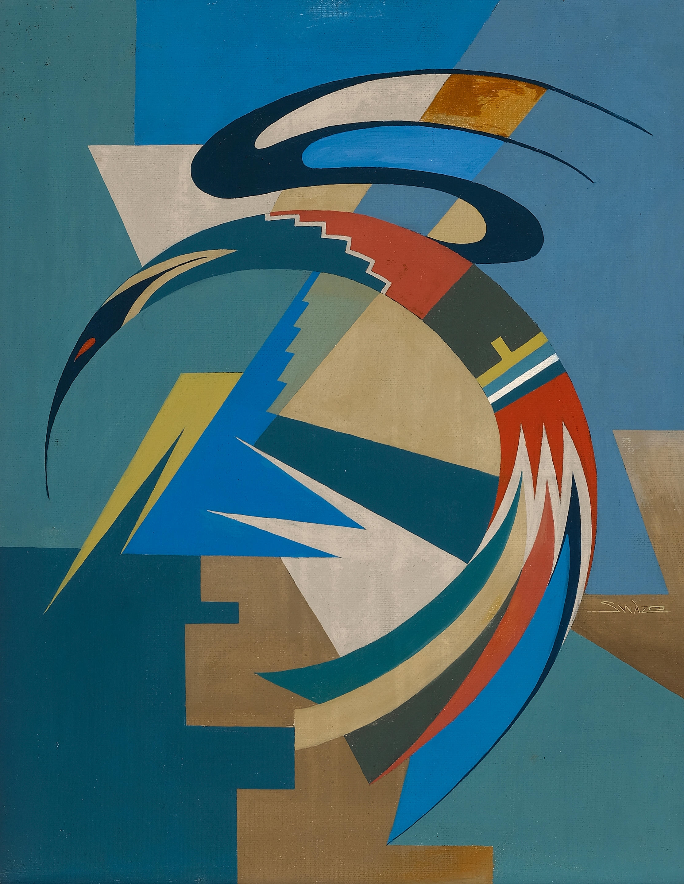 Artwork by Patrick Swazo Hinds, Tesuque Pueblo, (1929-1974, Made of acrylic on canvas