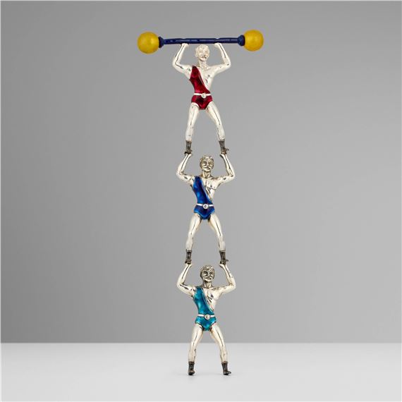 Balancing strongmen and barbell by Gene Moore, 1988-1990