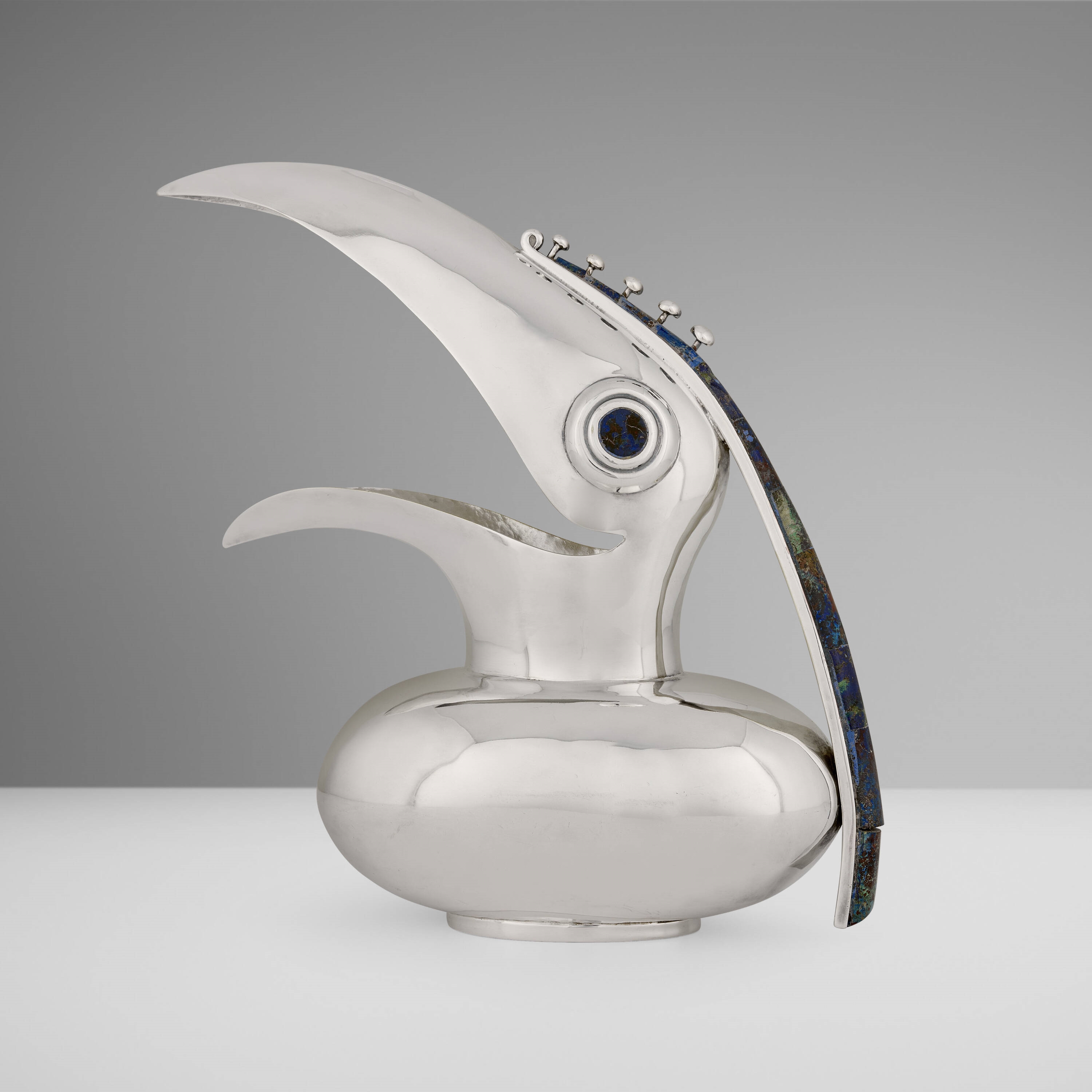 Artwork by Los Castillo, Jarra Tucán, Made of brass, blue hardstone