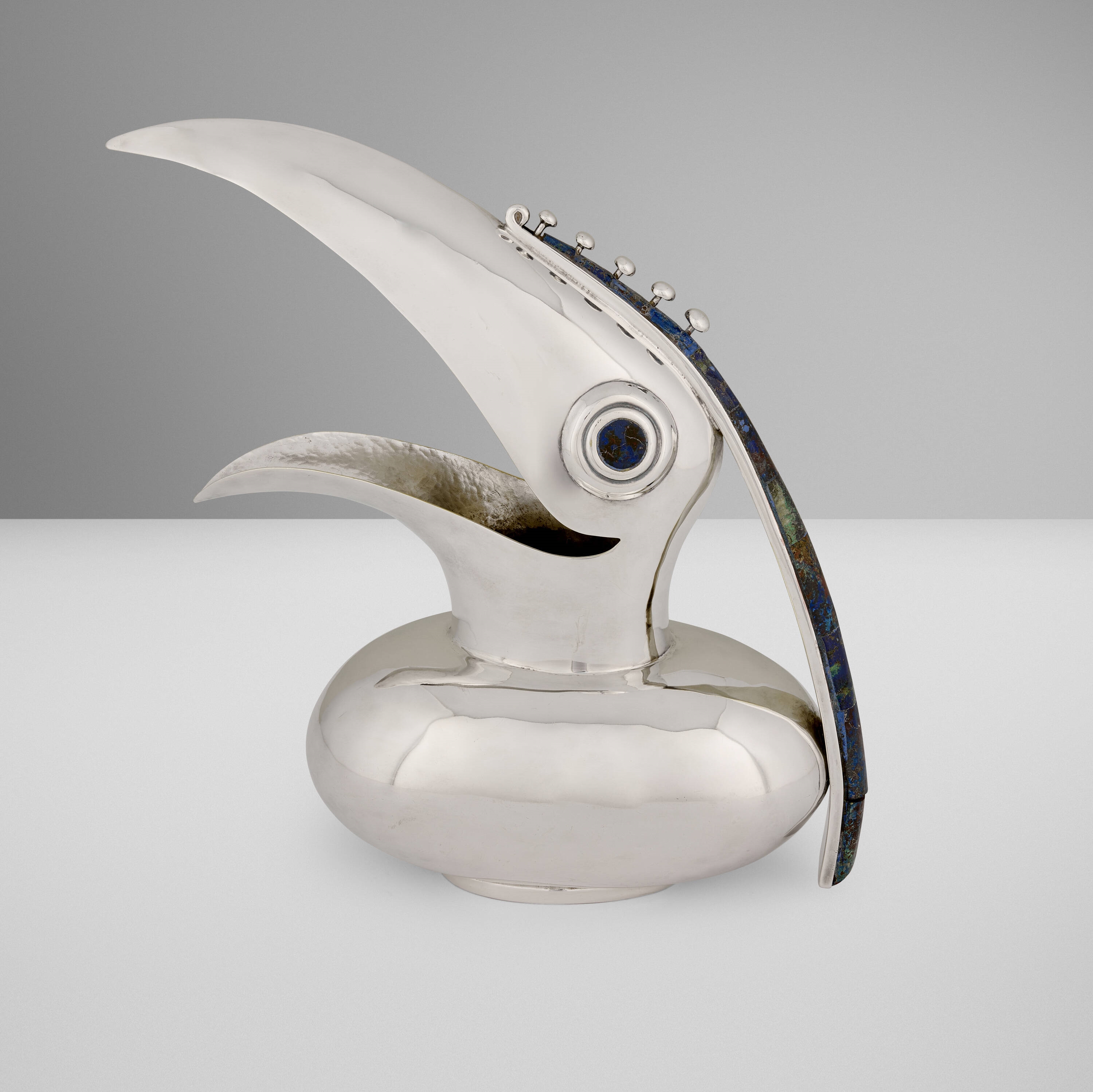 Artwork by Los Castillo, Jarra Tucán, Made of brass, blue hardstone