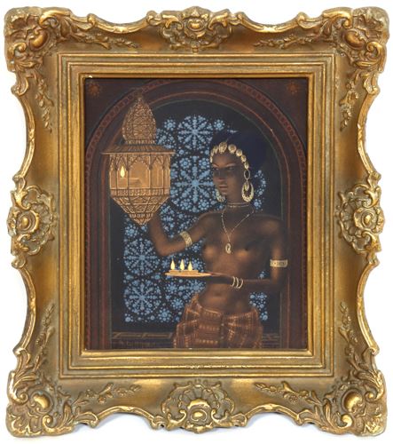 Junge Orientalin beim Entzünden einer Lampe by Bernhard‏ Cullmann