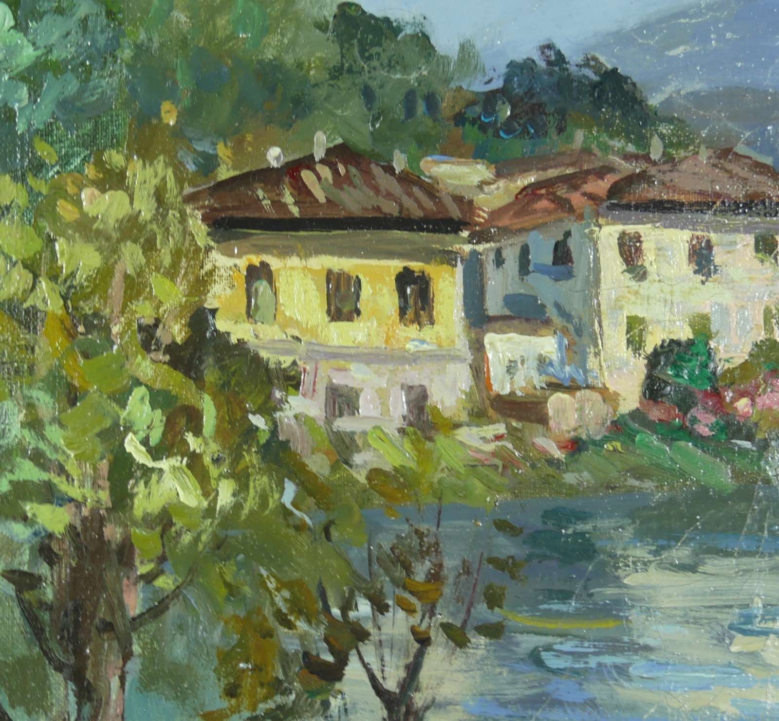 Artwork by Luigi Cergoli, LAKESIDE VILLAGE, Made of Oil painting on canvas