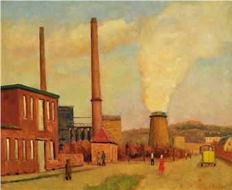 Hans Fiedler, -?, Industrial landscape with figure staff, signed, / - Hans Fiedler