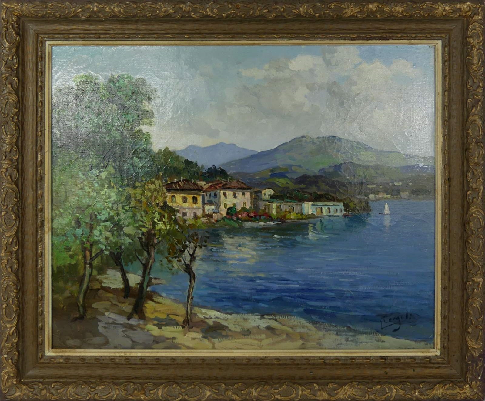 Artwork by Luigi Cergoli, LAKESIDE VILLAGE, Made of Oil painting on canvas