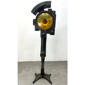 Fred Powell Eye Abstract Sculpture. Glass Eye in Metal and Wood Stand. Steampunk Industrial Vibe - Fred Powell