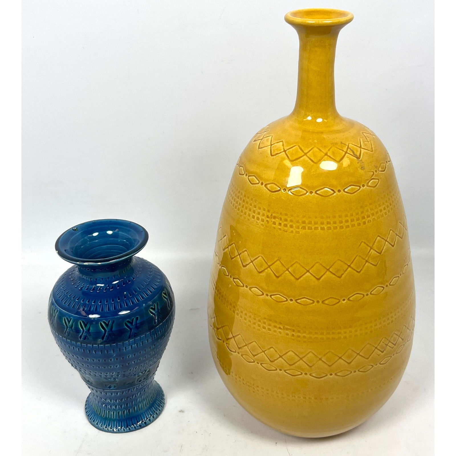 Bitossi | 2pc CERAMICHE TADINATE Italian Pottery Yellow Vase, marked ...