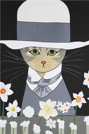 “Cat with Daffodils” by Maggie Meredith