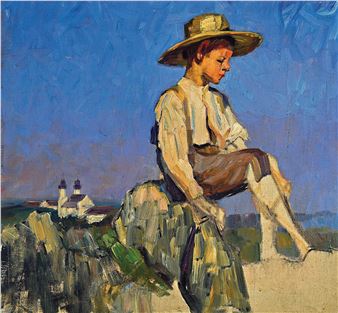 Boy with great hat rasting on a rock - Martha Kropp