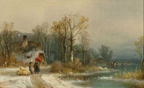 Winter landscape with two women walking by Anton Doll, 1826