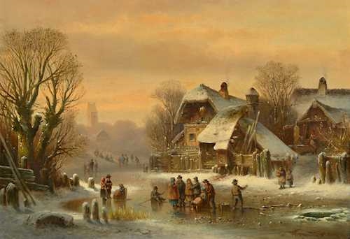 Artwork by Anton Doll, Winter entertainment on a frozen river, Made of Oil on canvas