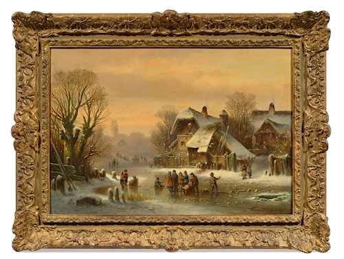 Artwork by Anton Doll, Winter entertainment on a frozen river, Made of Oil on canvas