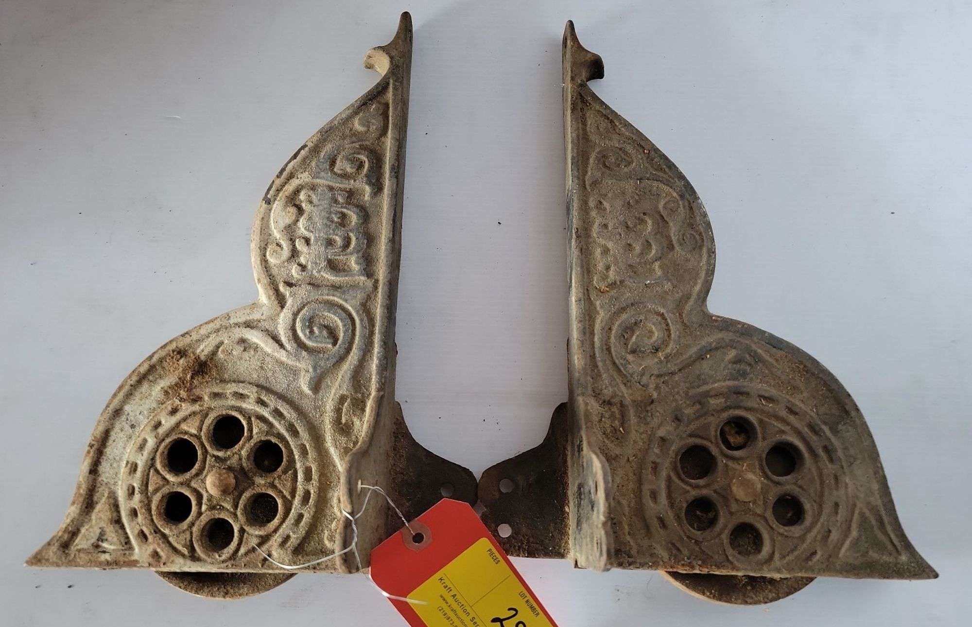 Rusty | Two Vintage Cast Iron Corner Dumbwaiter Pulley Brackets | MutualArt