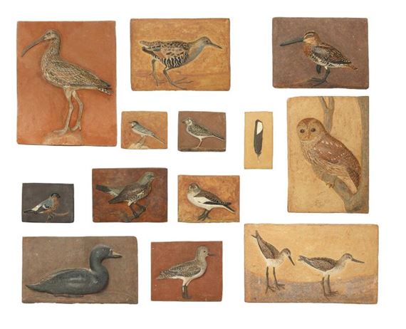 A collection of 13 stoneware wall reliefs modelled with relief birds - Hans Christian Gunnar Ulf Brem Rasmussen