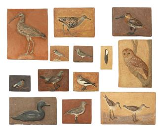 A collection of 13 stoneware wall reliefs modelled with relief birds - Hans Christian Gunnar Ulf Brem Rasmussen