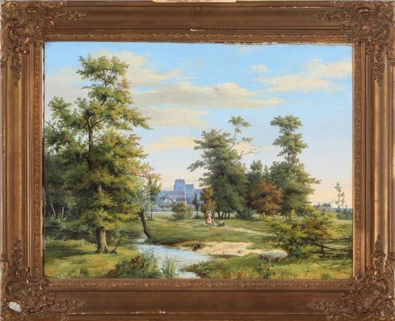Carl Johann Friedrich Toeche | Landscape with a peasant couple walking ...