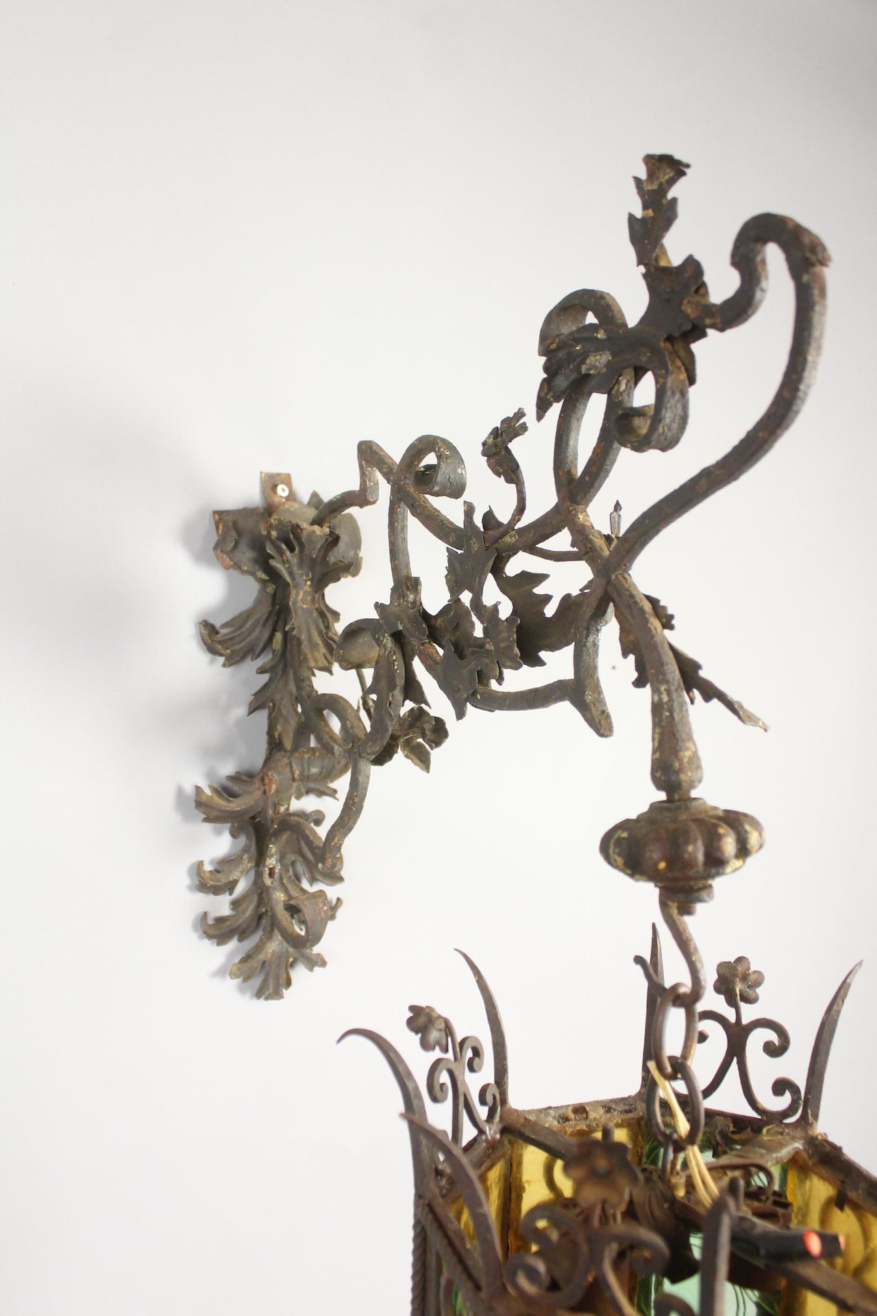 Picture of Gothic | Gothic Revival Wrought Iron & Glass Lantern Sconce | MutualArt