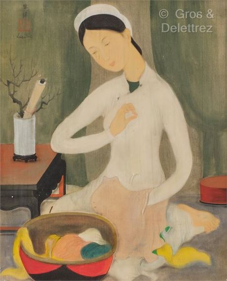 NO ONLINE AUCTION FOR THIS  [VIETNAM/FRANCE] Young woman sewing by Lê Phổ, circa 1942
