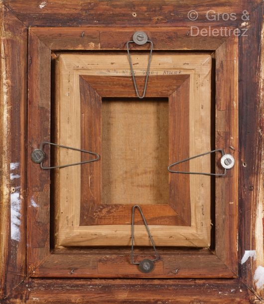 Artwork by Marie Raymond, [FRANCE] Composition sur fond rouge, Made of Oil on canvas board