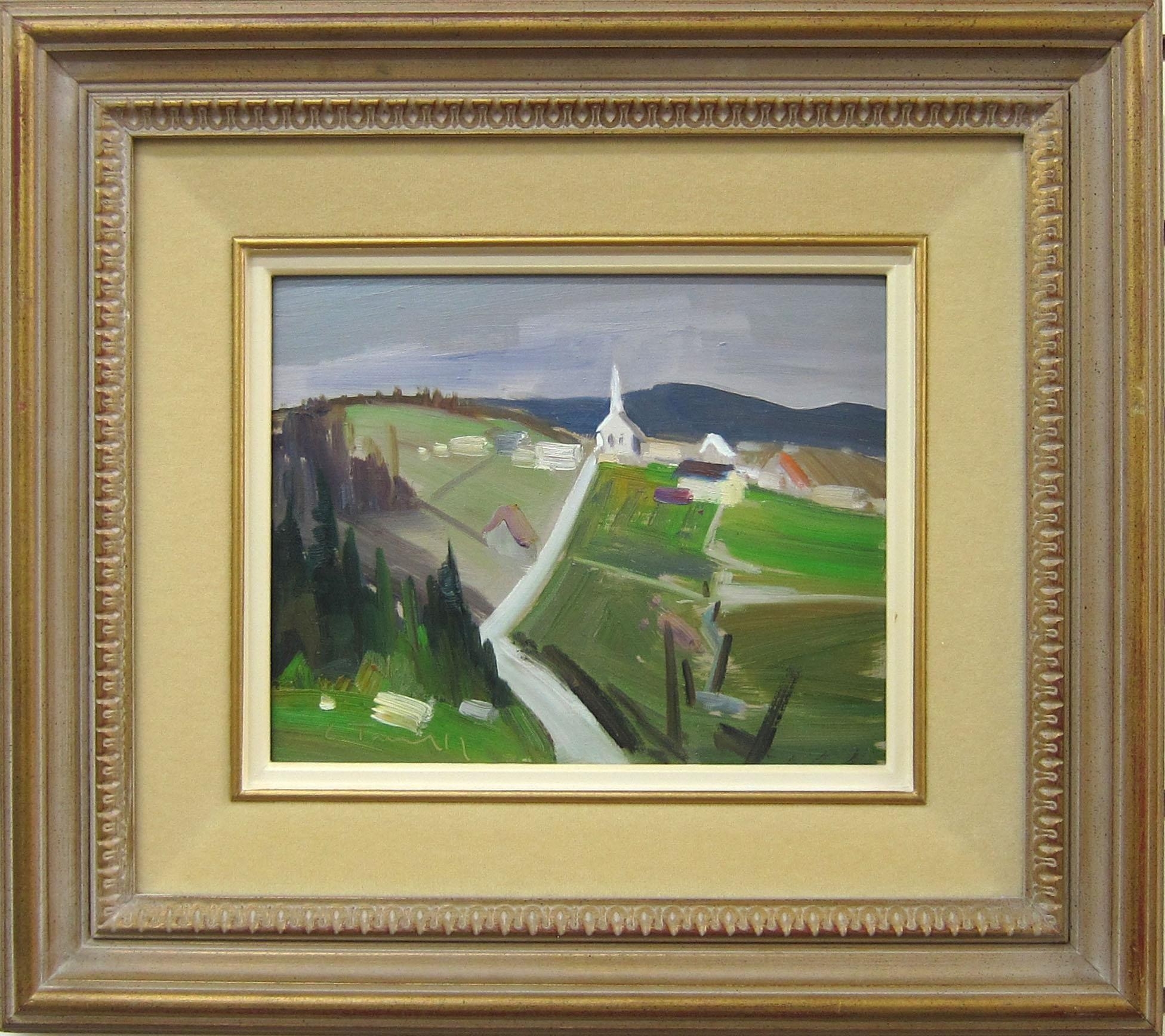 Artwork by Louis Tremblay, Paysage avec village, Made of oil on panel