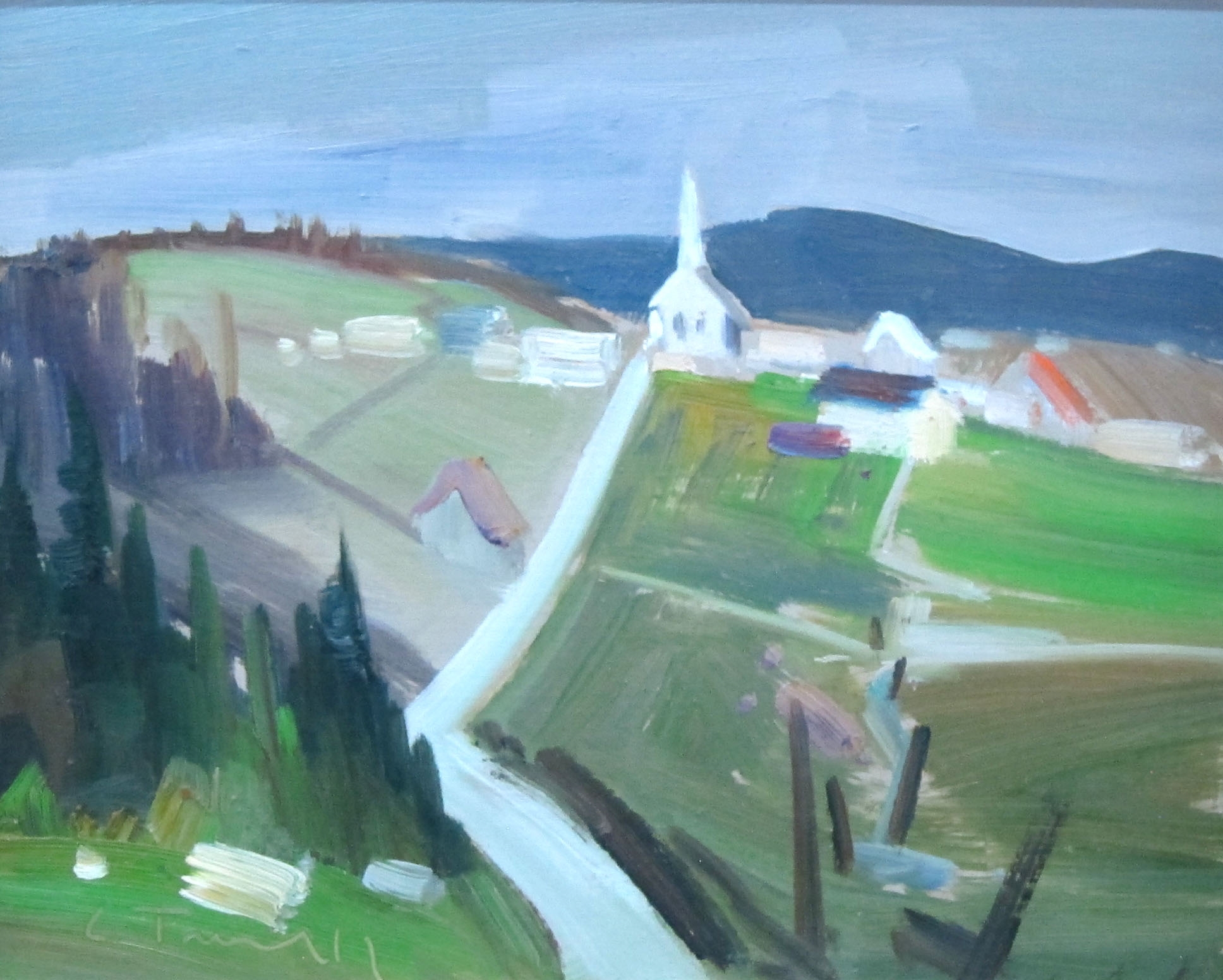 Artwork by Louis Tremblay, Paysage avec village, Made of oil on panel