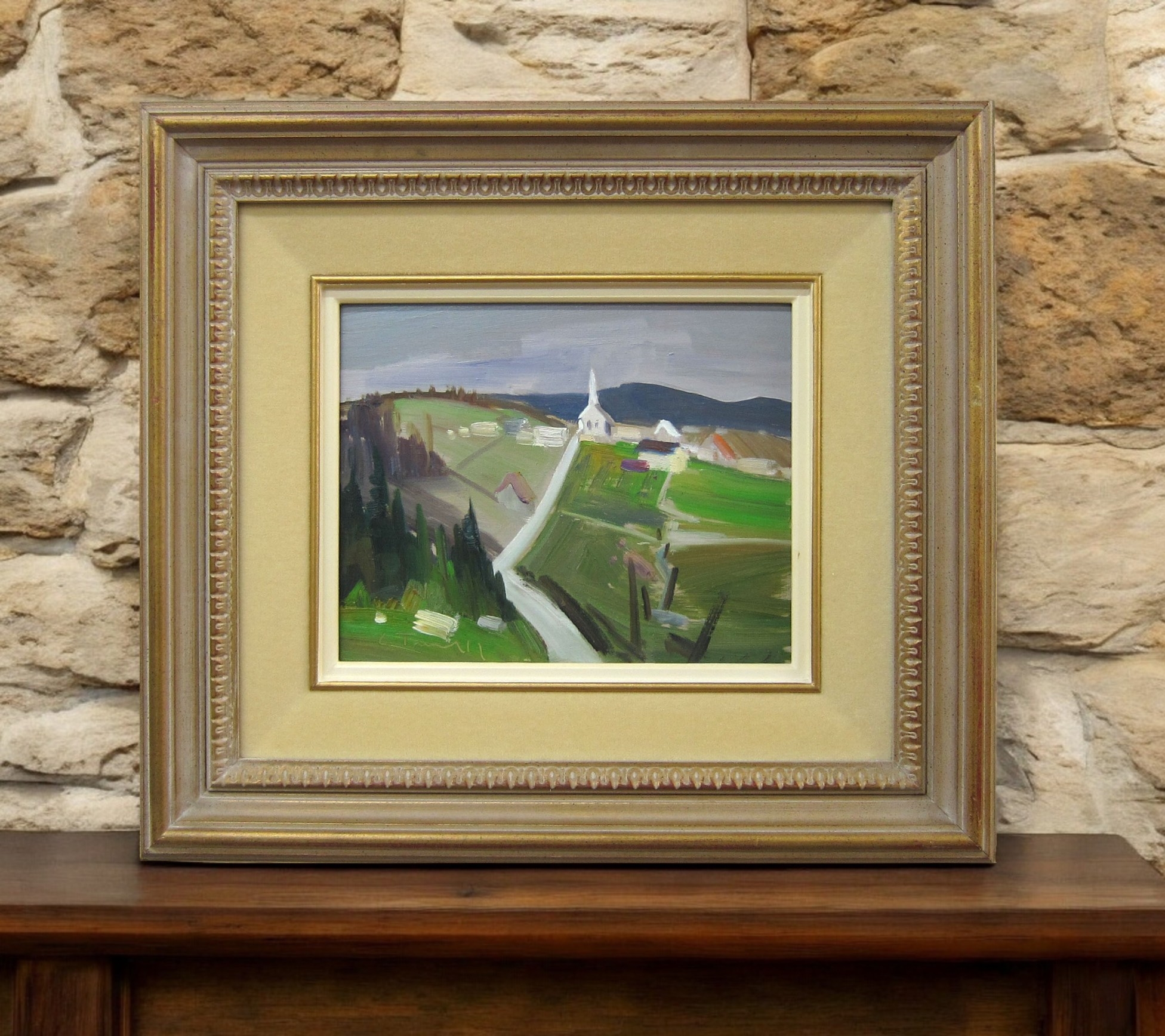 Artwork by Louis Tremblay, Paysage avec village, Made of oil on panel