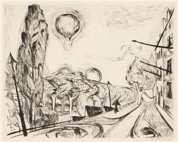 Landschaft mit ballon, from Gesichter (Glasser 134) by Max Beckmann, Executed in 1918