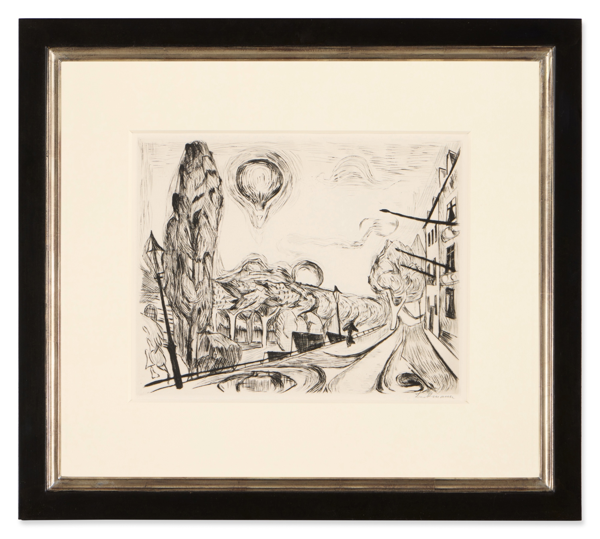 Artwork by Max Beckmann, Landschaft mit ballon, from Gesichter (Glasser 134), Made of Drypoint on laid paper