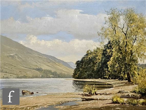 A wooded lake landscape by Walter Robin Jennings