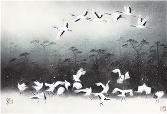 Dancing Cranes in Pine Forest - Lin Hukui