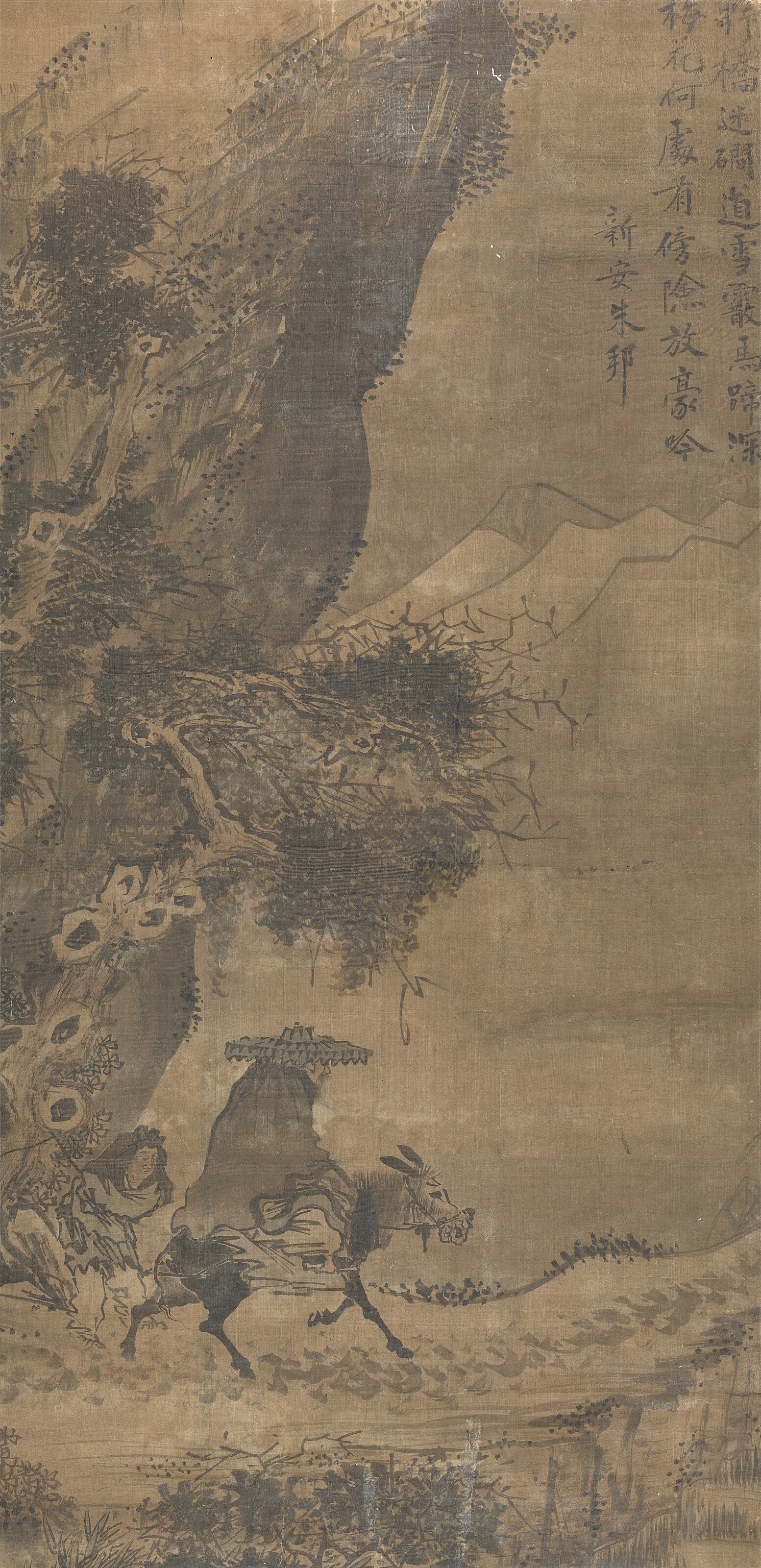 Artwork by Zhu Bang, Donkey Ride, Made of Hanging scroll, ink and colour on silk