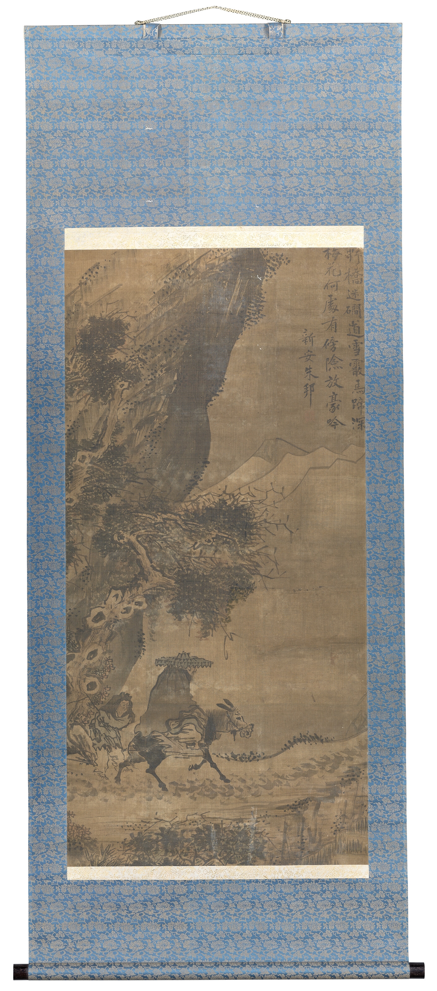 Artwork by Zhu Bang, Donkey Ride, Made of Hanging scroll, ink and colour on silk